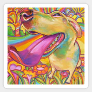 Dog Daze of Summer Psychedelic Blond Labrador Sticker